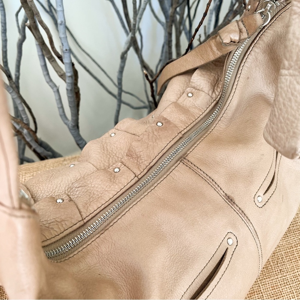B. Makowsky Large Slouchy Boho Leather Light Brown Hobo Bag - Picture 9 of 16